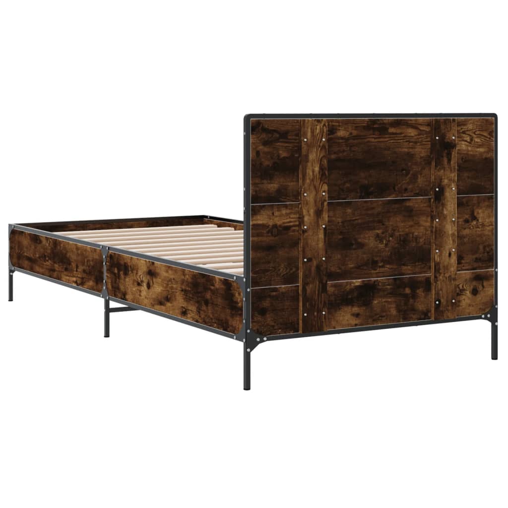 Smoked Oak Bed Frame 100x200 cm Without Mattress - Elegant Finish