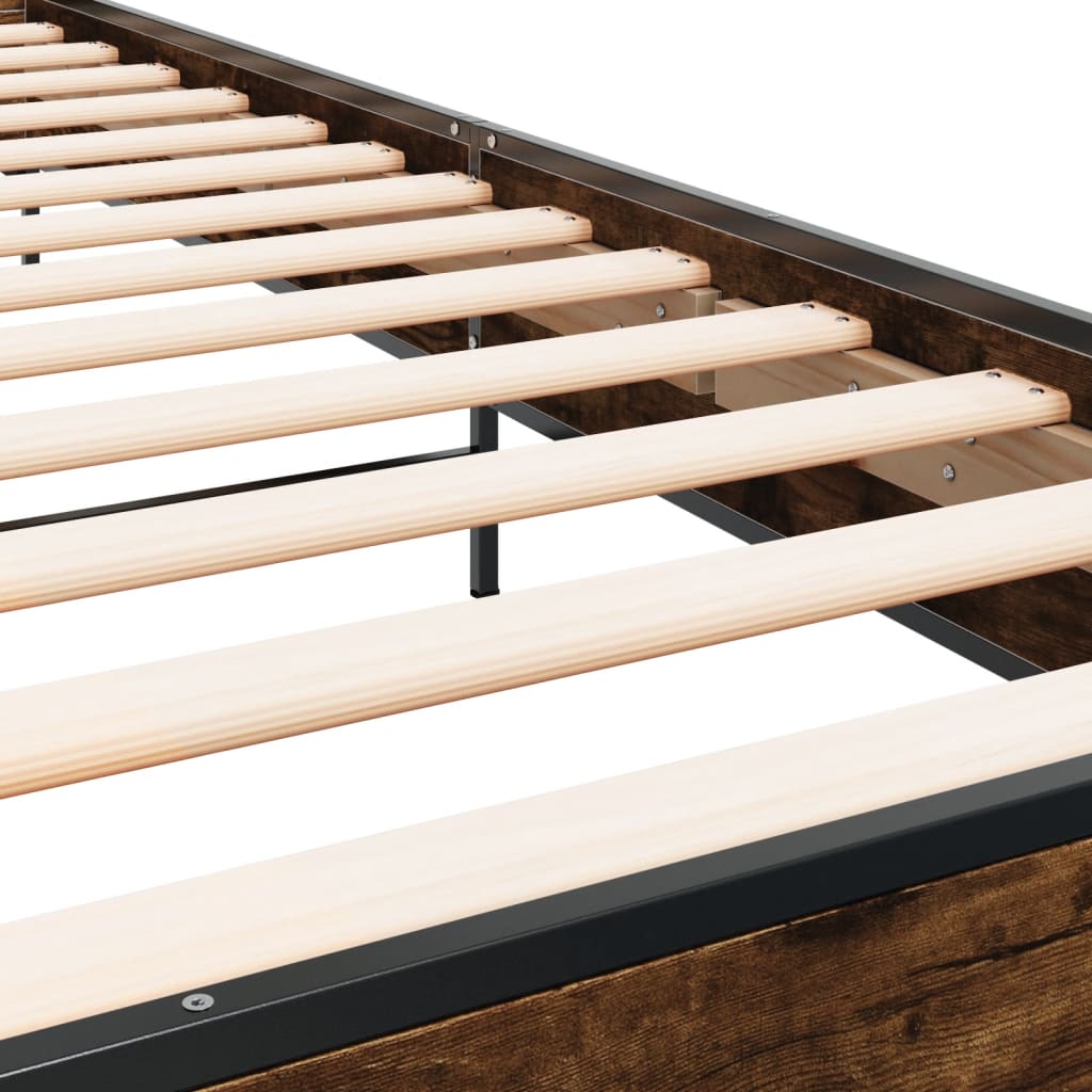Smoked Oak Bed Frame 100x200 cm Without Mattress - Elegant Finish