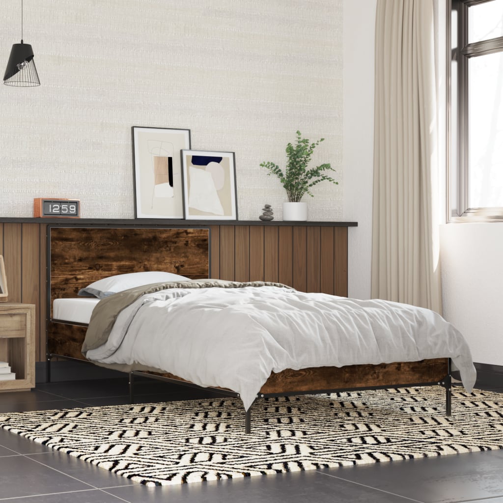 Smoked Oak Bed Frame 100x200 cm Without Mattress - Elegant Finish