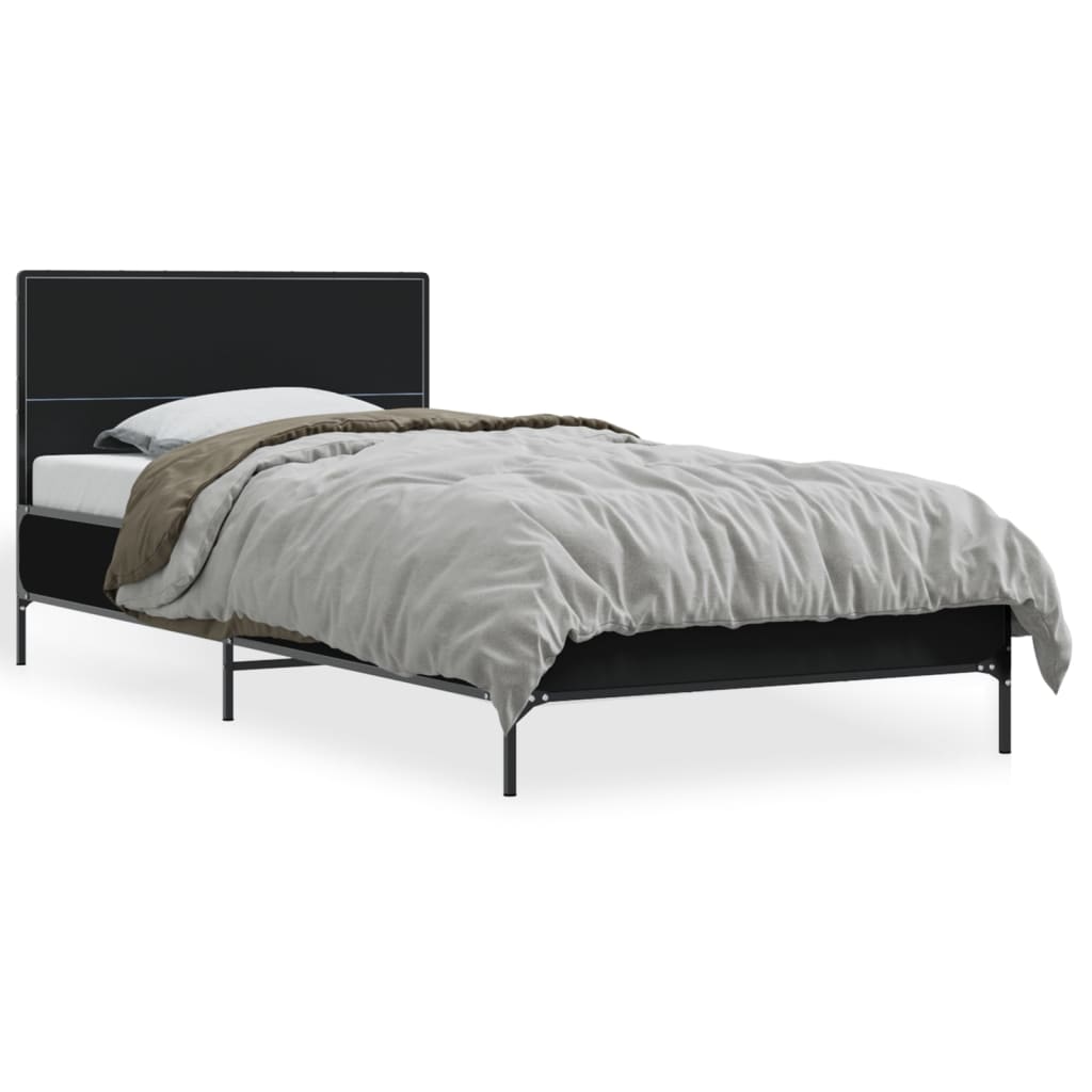 Sleek Black Metal Single Bed Frame 90x190 cm - No Mattress