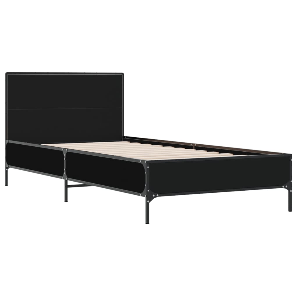 Sleek Black Metal Single Bed Frame 90x190 cm - No Mattress