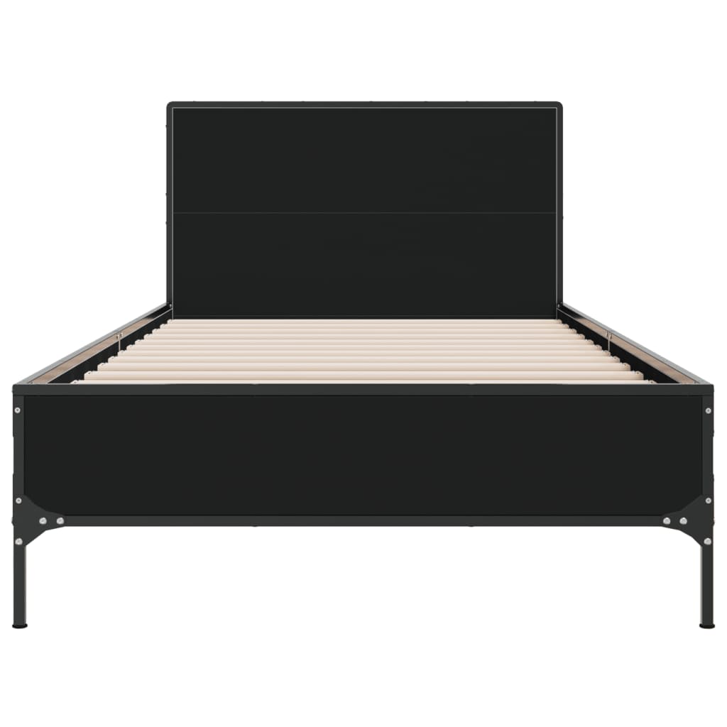 Sleek Black Metal Single Bed Frame 90x190 cm - No Mattress