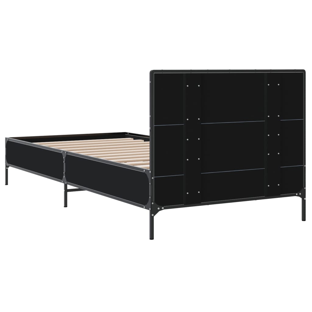 Sleek Black Metal Single Bed Frame 90x190 cm - No Mattress