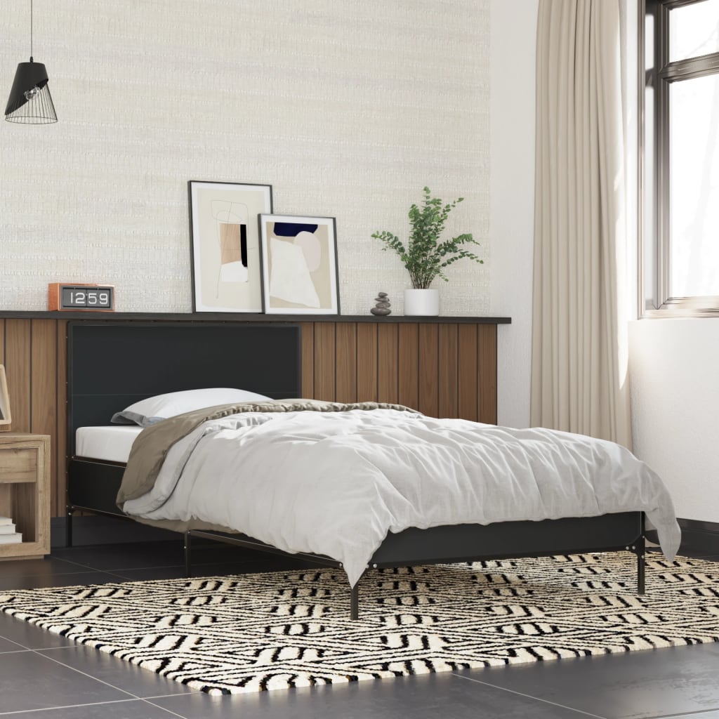 Sleek Black Metal Single Bed Frame 90x190 cm - No Mattress