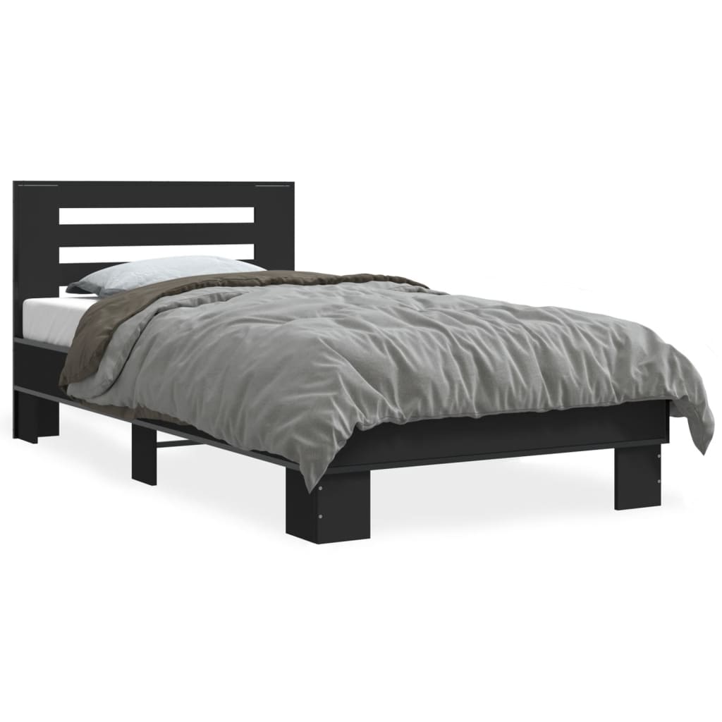 Sleek Black Metal Bed Frame - 90x200 cm Mattress-Free Design