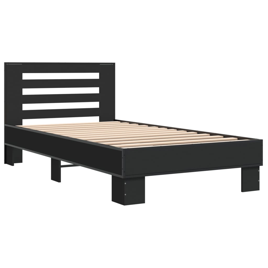 Sleek Black Metal Bed Frame - 90x200 cm Mattress-Free Design