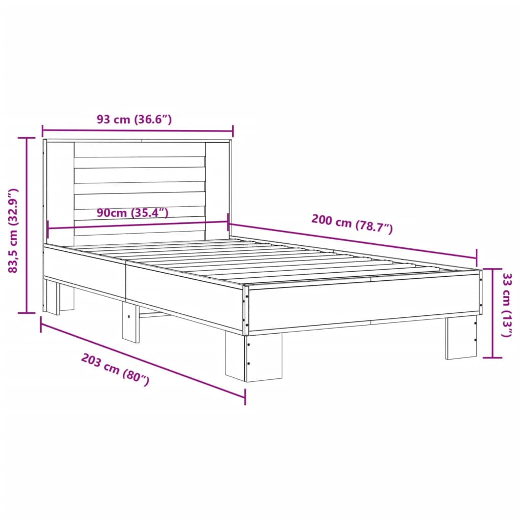 Sleek Black Metal Bed Frame - 90x200 cm Mattress-Free Design