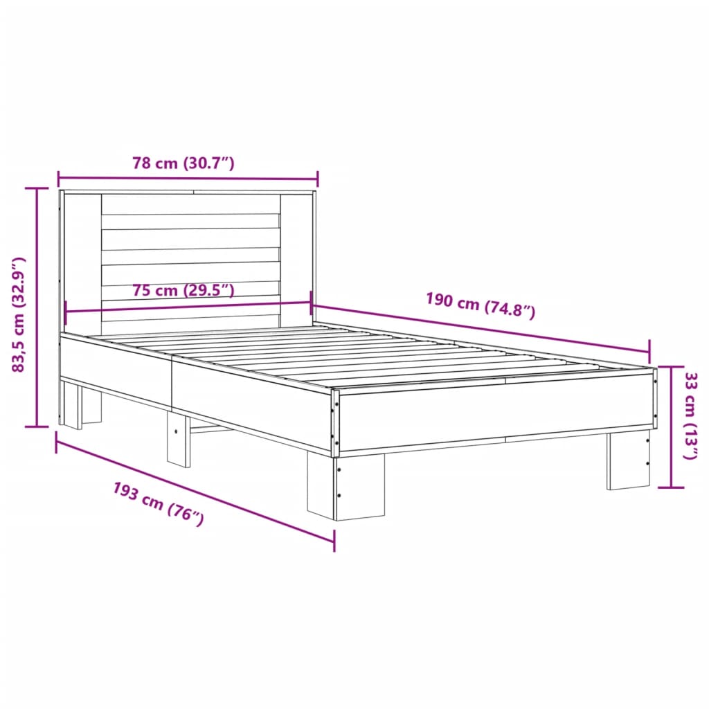 Compact Black Metal Bed Frame 75x190 cm - Small Single