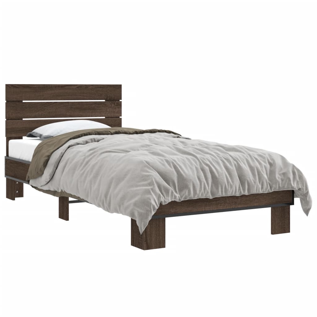Brown Oak Bed Frame 90x200 cm - Sturdy & Elegant Design