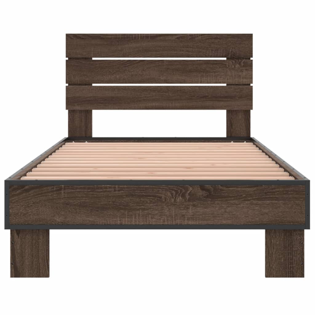 Brown Oak Bed Frame 90x200 cm - Sturdy & Elegant Design