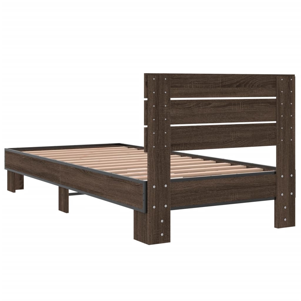 Brown Oak Bed Frame 90x200 cm - Sturdy & Elegant Design