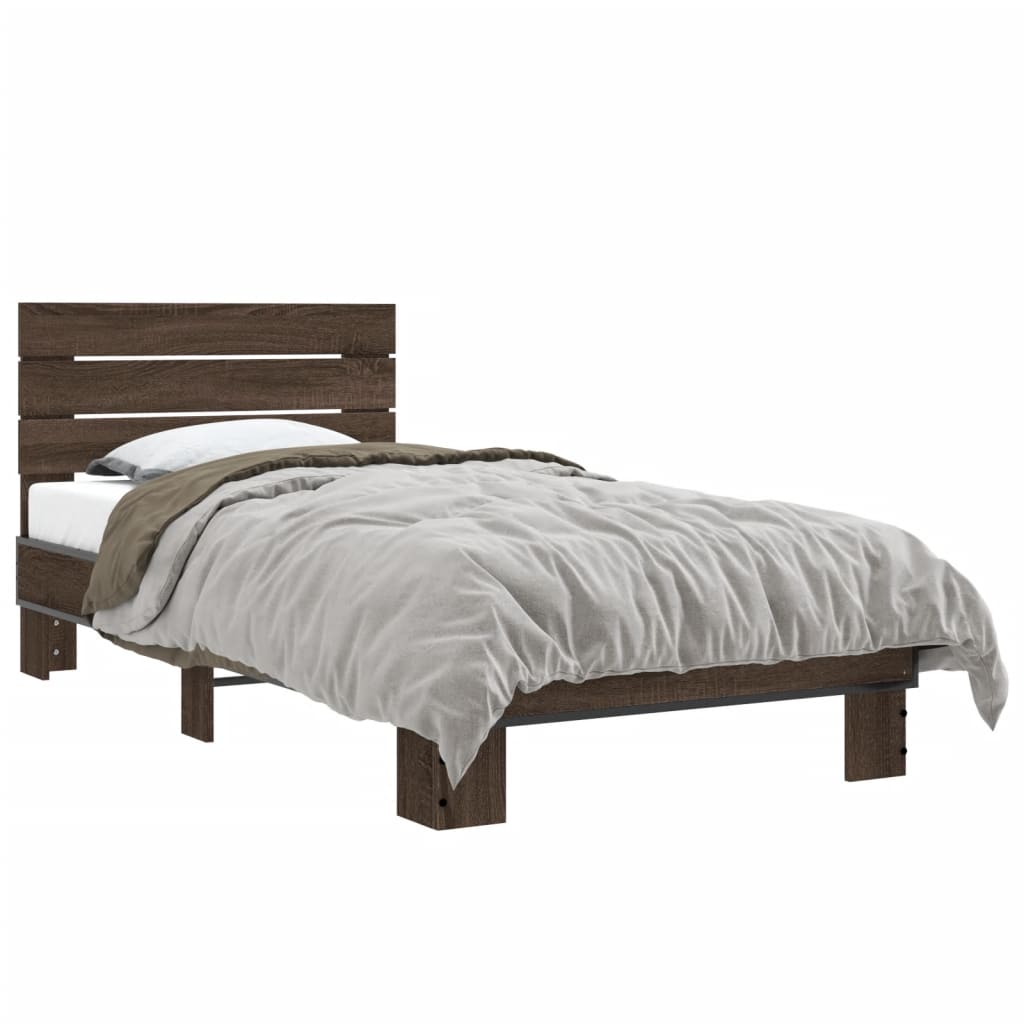 Brown Oak Bed Frame 75x190 cm - Small Single, No Mattress Included