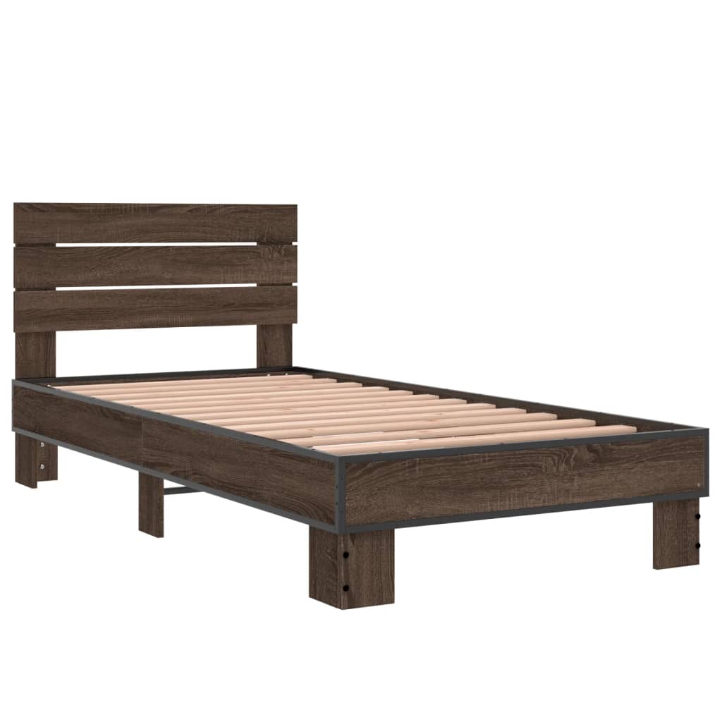 Brown Oak Bed Frame 75x190 cm - Small Single, No Mattress Included