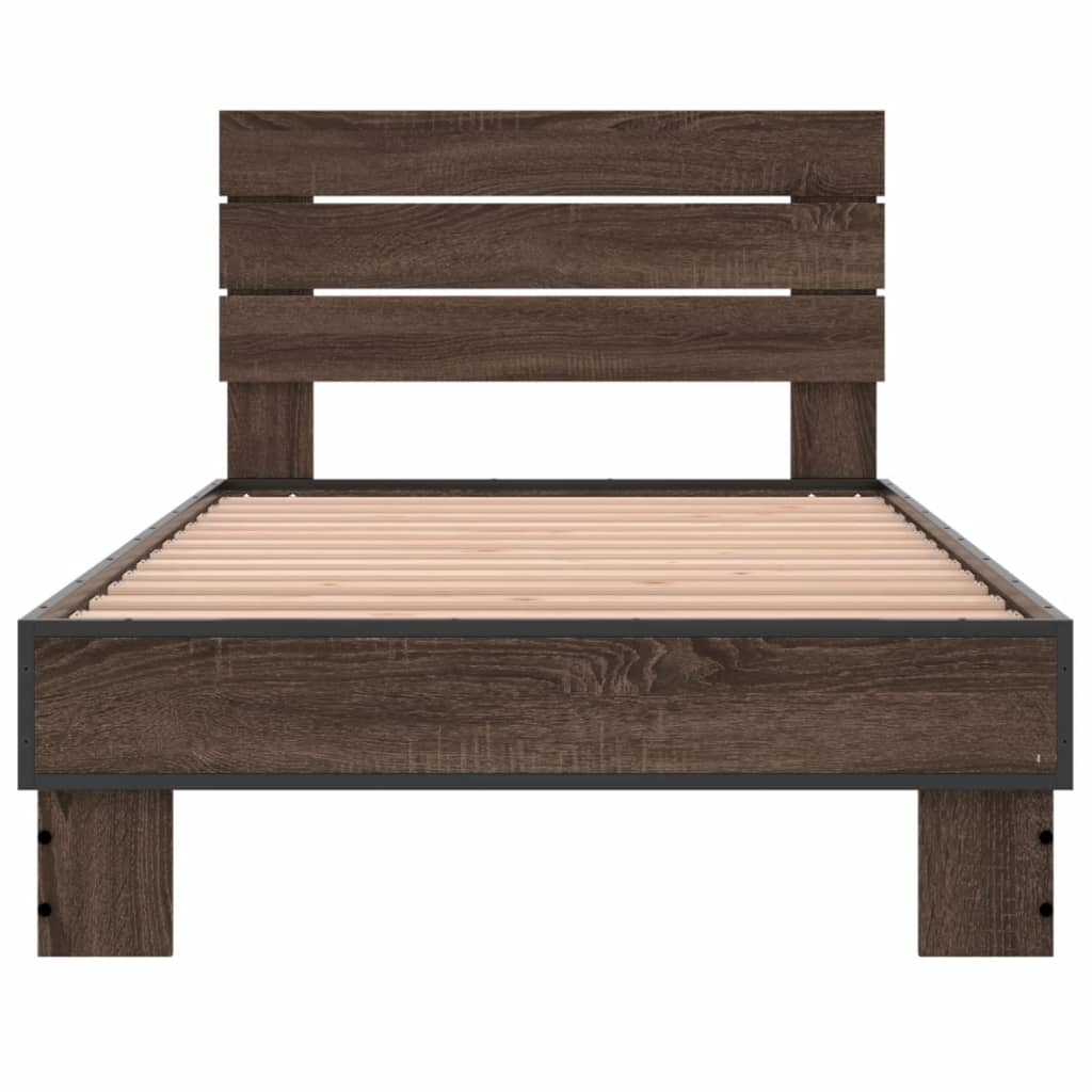 Brown Oak Bed Frame 75x190 cm - Small Single, No Mattress Included