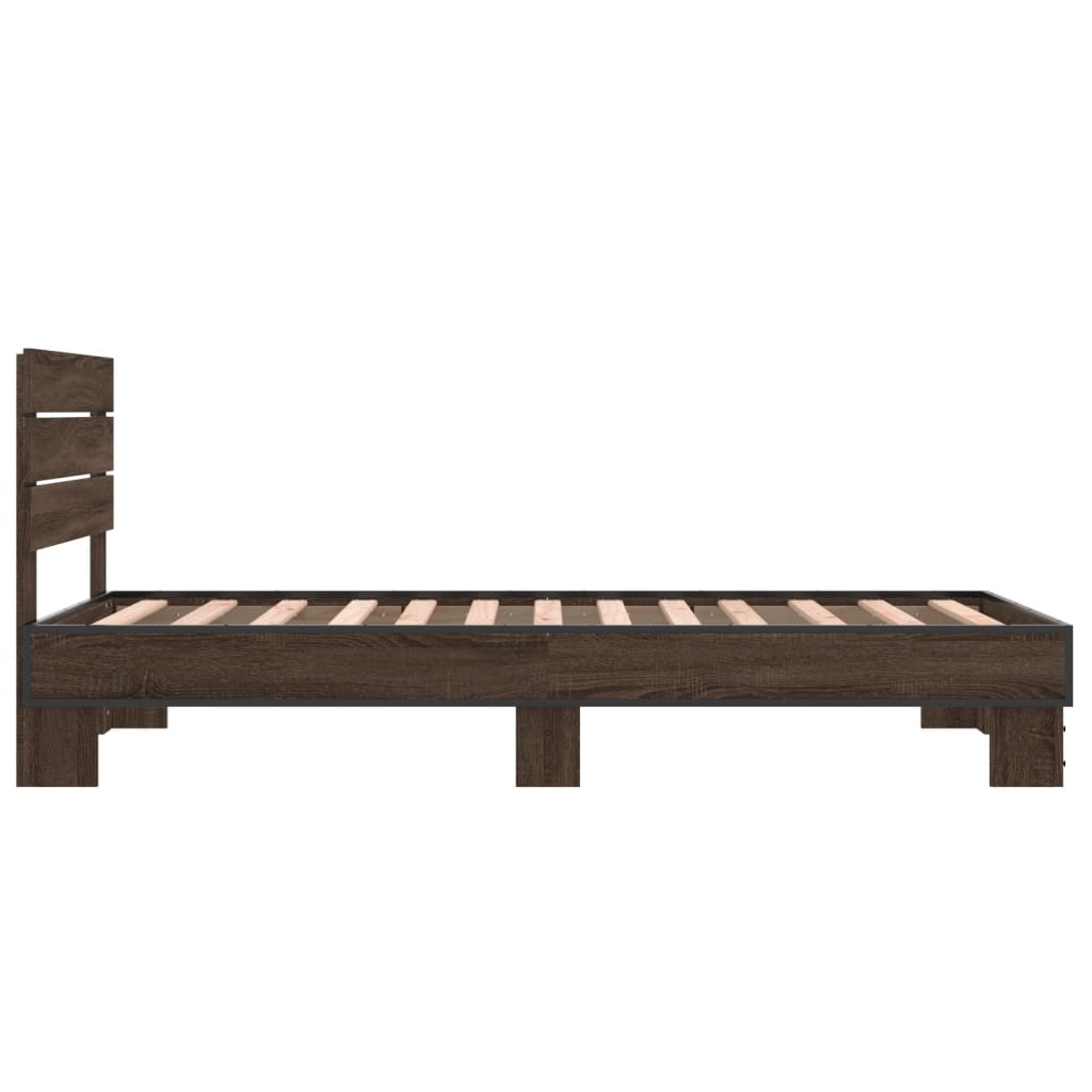 Brown Oak Bed Frame 75x190 cm - Small Single, No Mattress Included