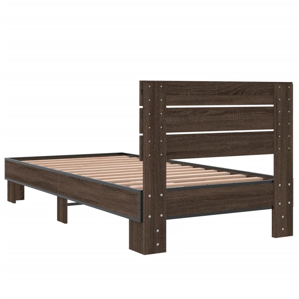 Brown Oak Bed Frame 75x190 cm - Small Single, No Mattress Included