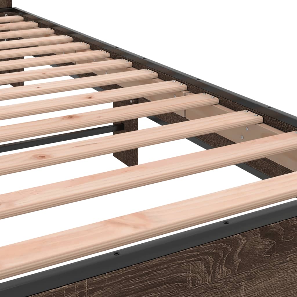 Brown Oak Bed Frame 75x190 cm - Small Single, No Mattress Included
