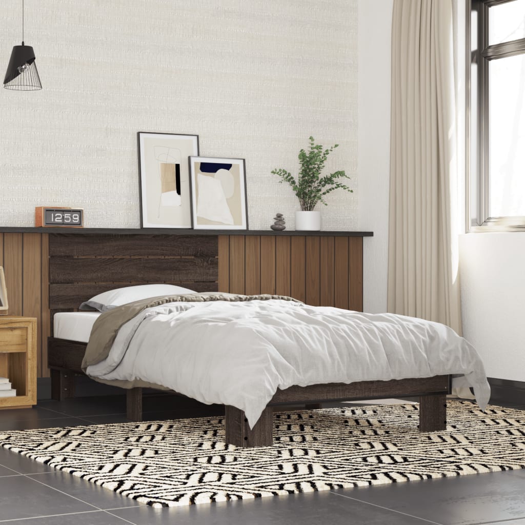Brown Oak Bed Frame 75x190 cm - Small Single, No Mattress Included