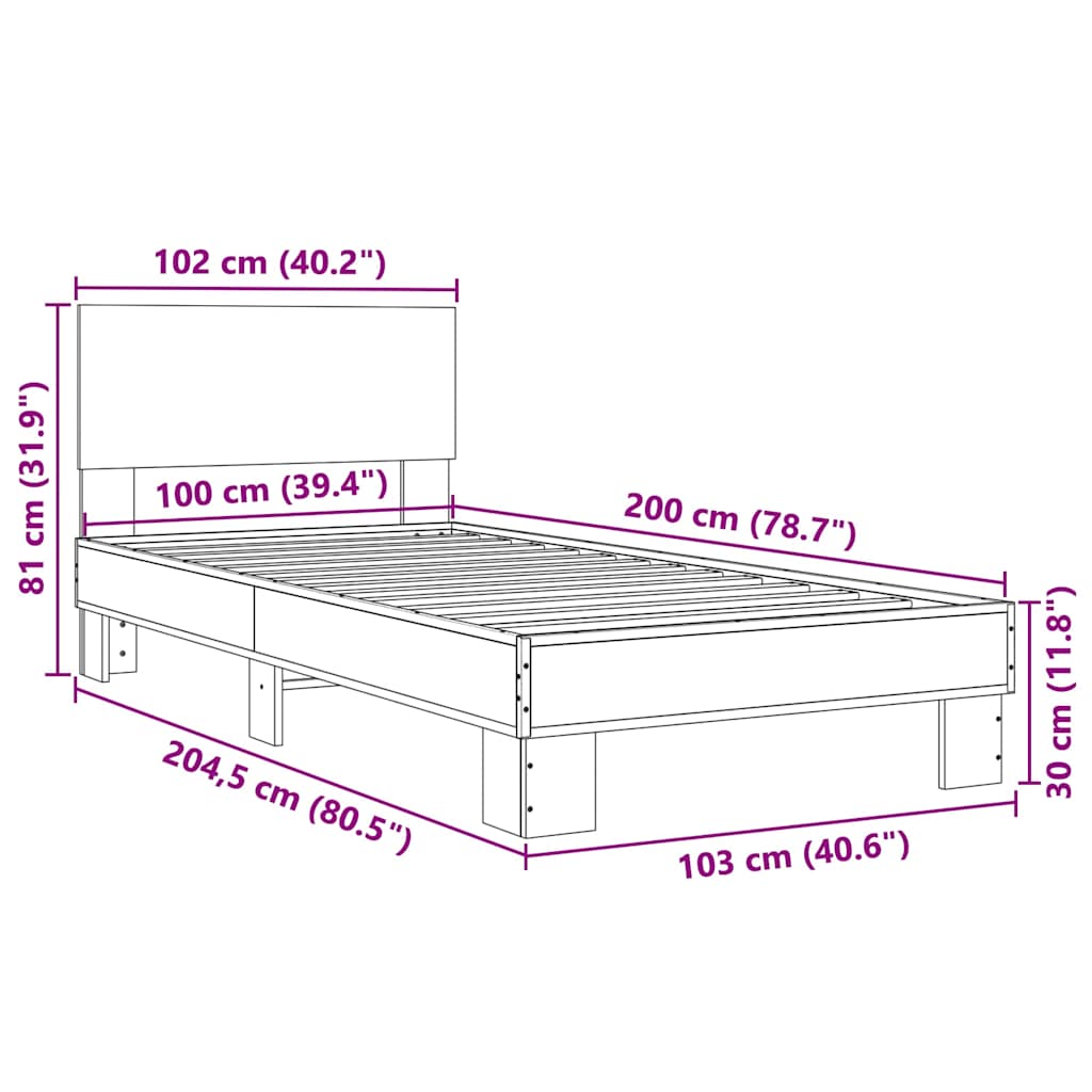 Grey Sonoma Bed Frame 100x200 cm - Stylish & Durable Design