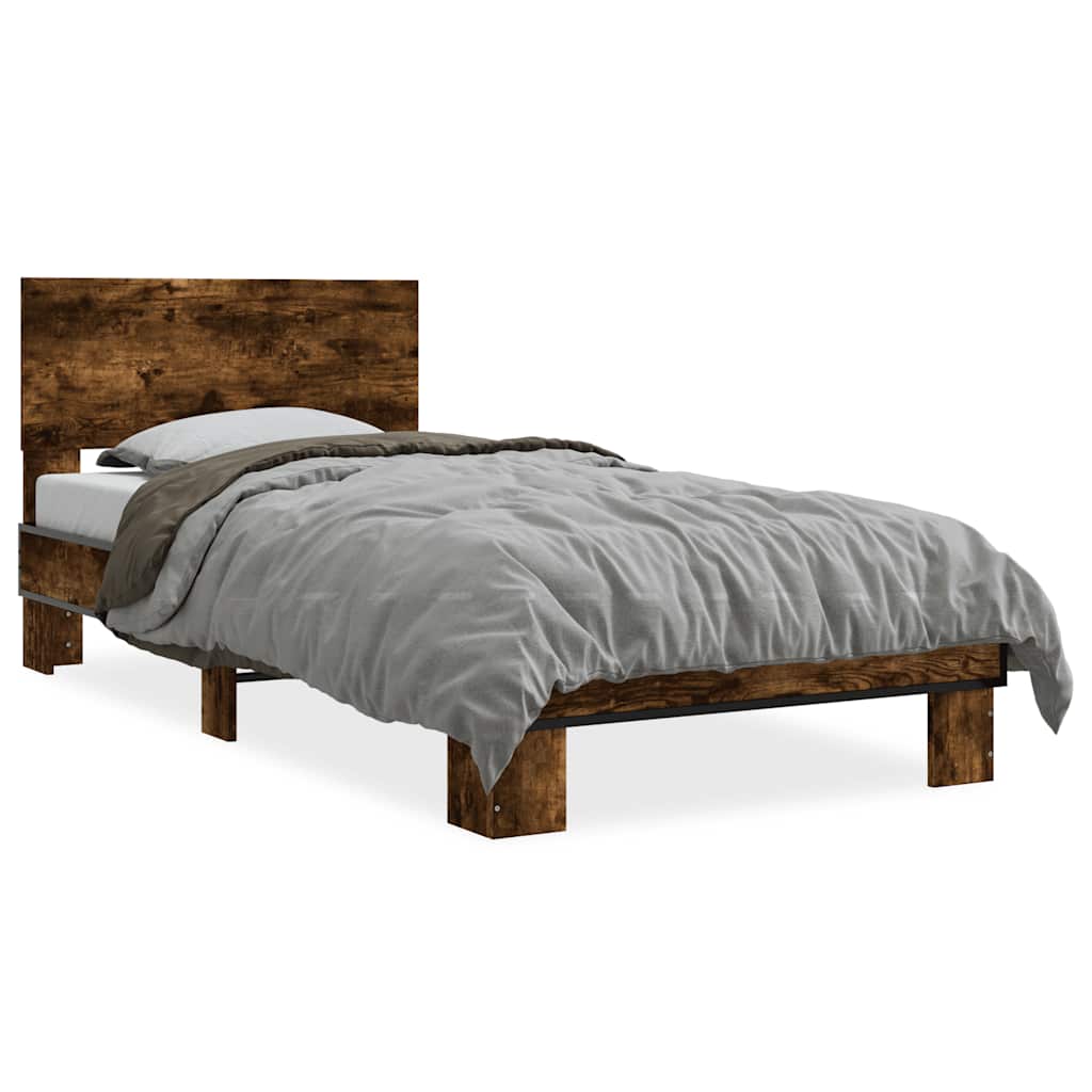 Smoked Oak Bed Frame 90x200 cm - Elegant Design, No Mattress