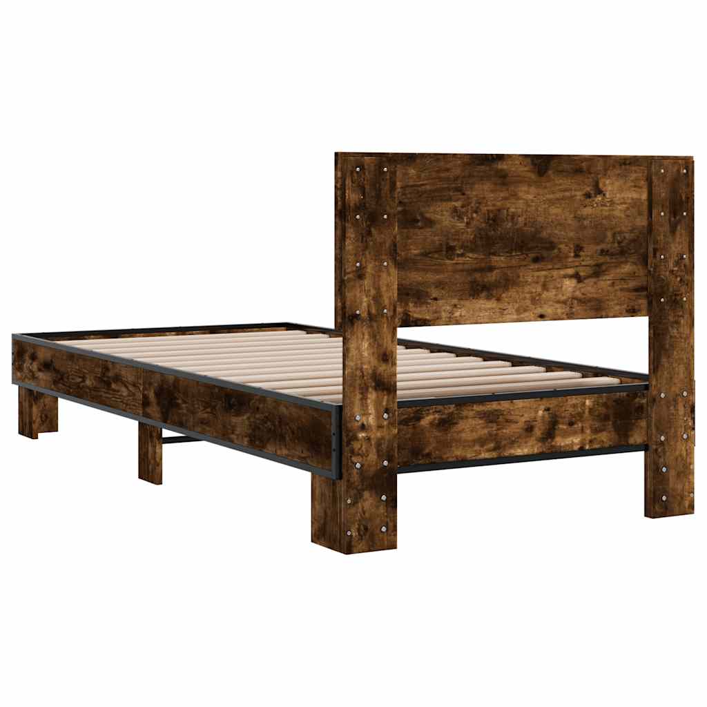 Smoked Oak Bed Frame 90x200 cm - Elegant Design, No Mattress