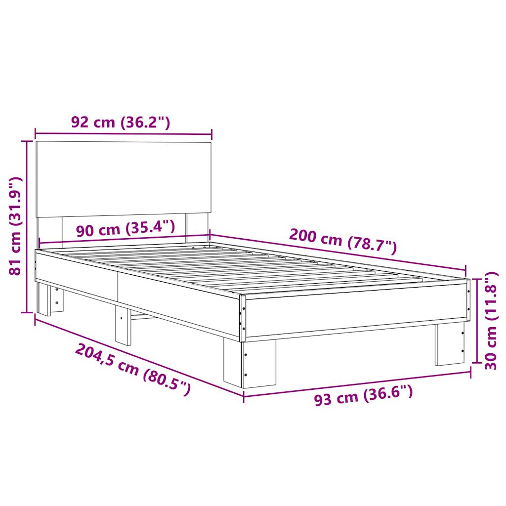Smoked Oak Bed Frame 90x200 cm - Elegant Design, No Mattress