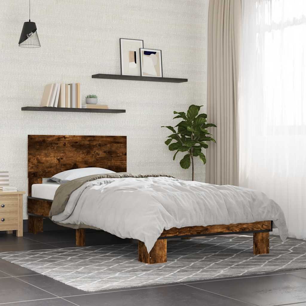 Smoked Oak Bed Frame 90x200 cm - Elegant Design, No Mattress