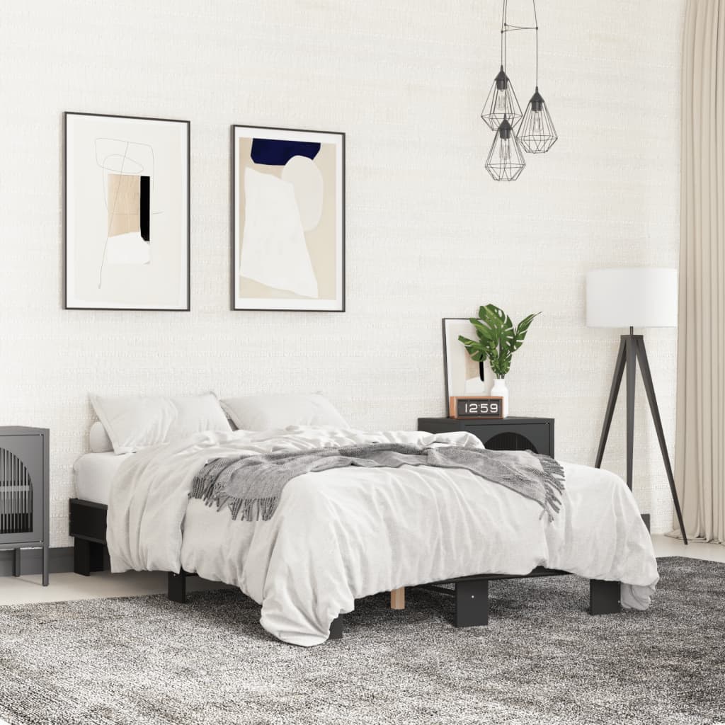 Sleek Black Metal Bed Frame 120x200 cm - No Mattress Included