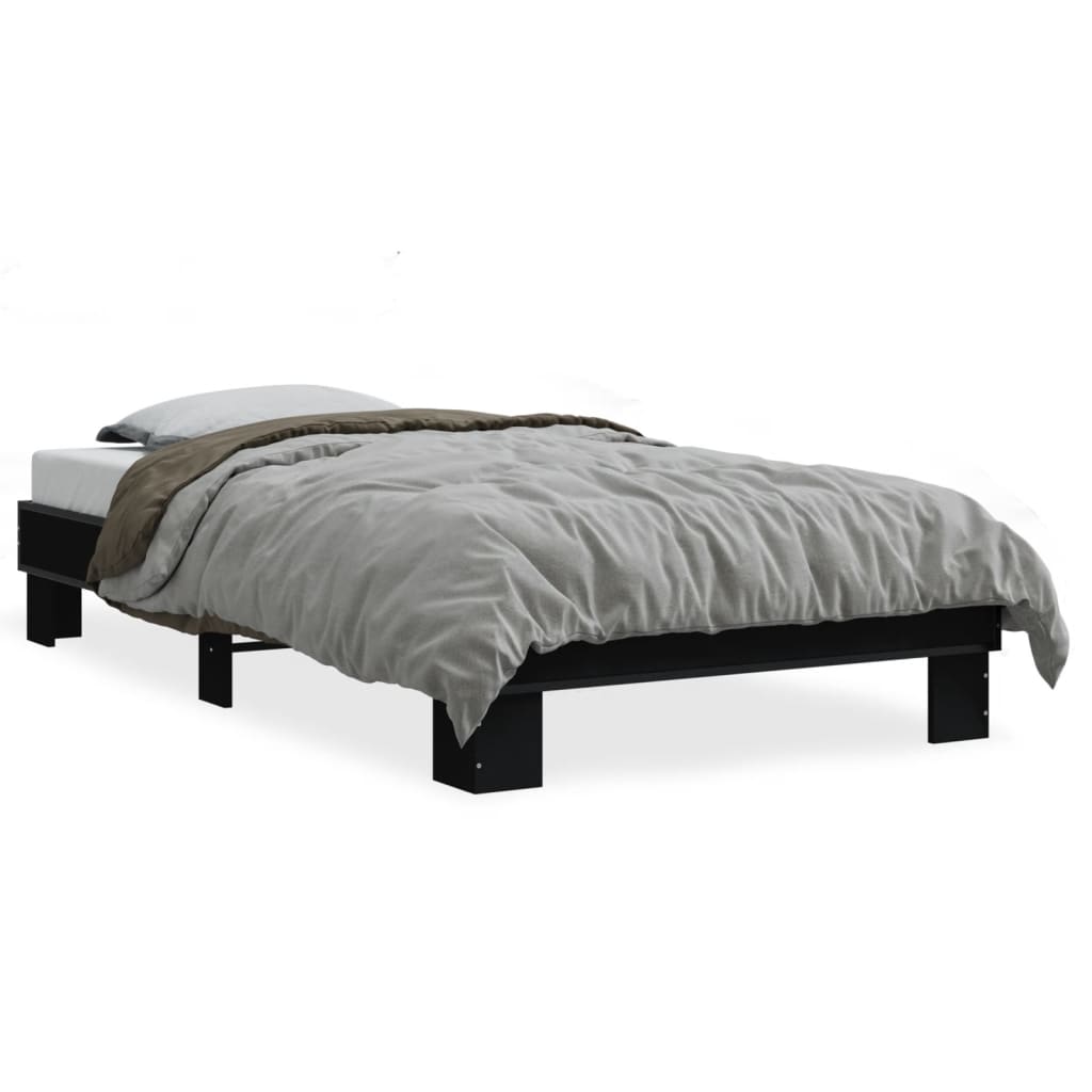 Sleek Black Metal Bed Frame 90x200 cm - Modern Design Without Mattress