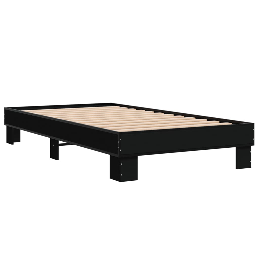 Sleek Black Metal Bed Frame 90x200 cm - Modern Design Without Mattress