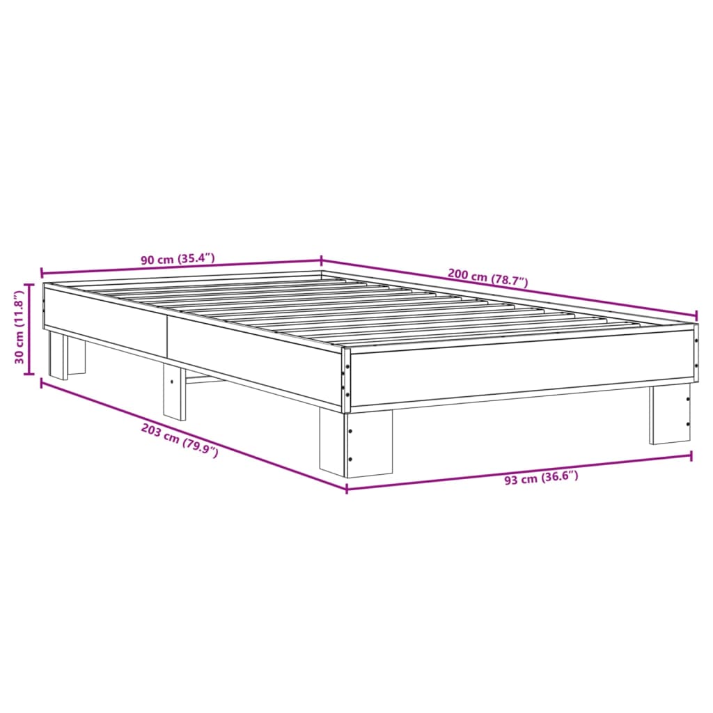 Sonoma Grey Bed Frame 90x200 cm - Modern Wood Finish