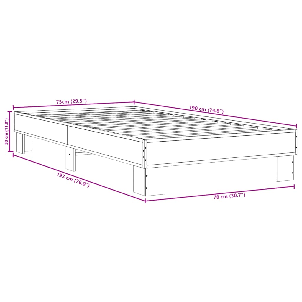 Sonoma Oak Bed Frame 75x190 cm Small Single - No Mattress Included