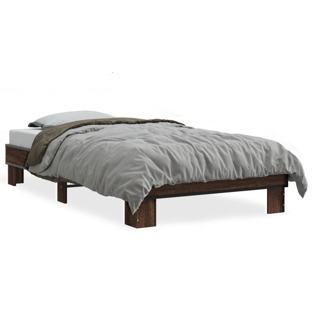 Compact Brown Oak Bed Frame - Small Single 75x190 cm (Mattress Not Incl.)