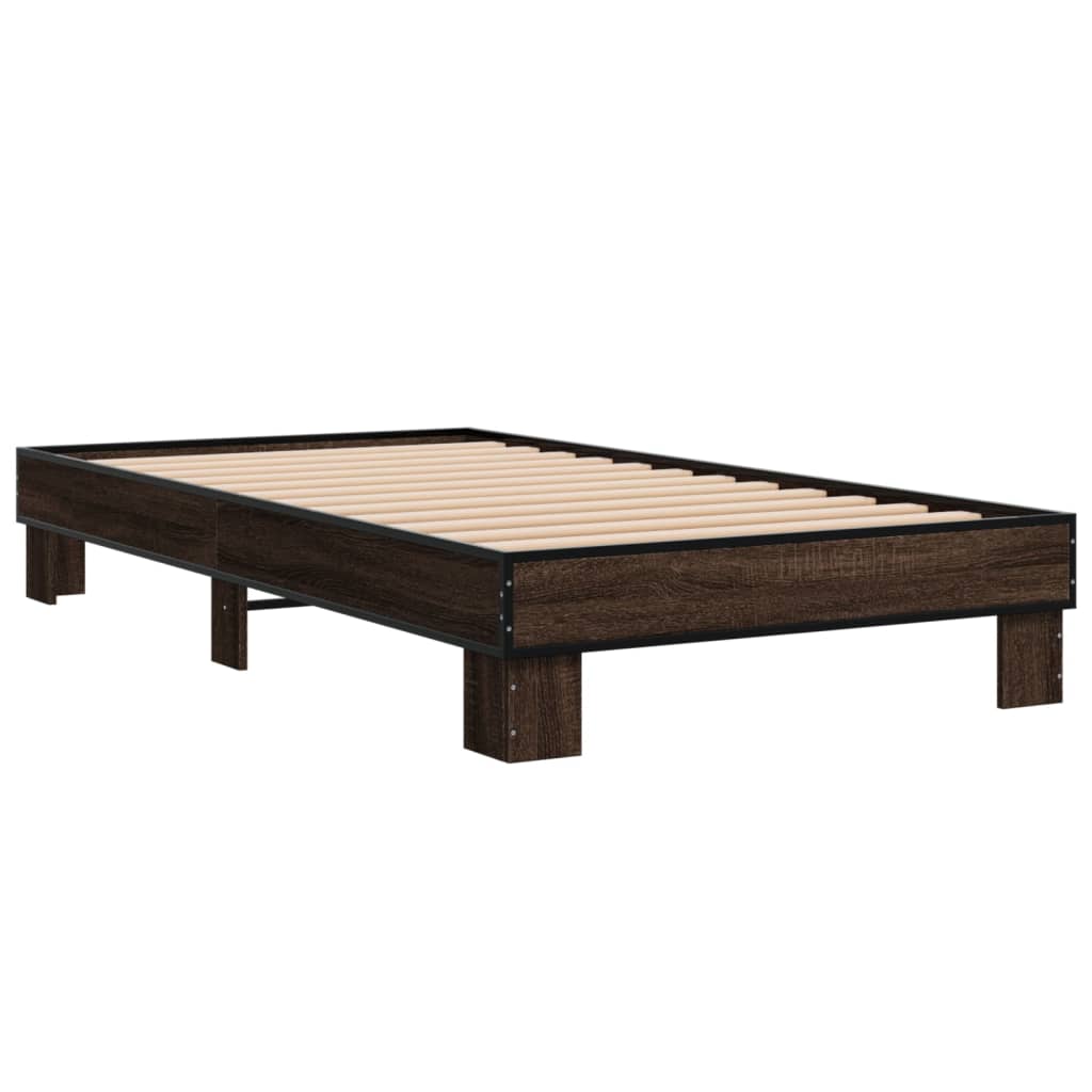 Compact Brown Oak Bed Frame - Small Single 75x190 cm (Mattress Not Incl.)