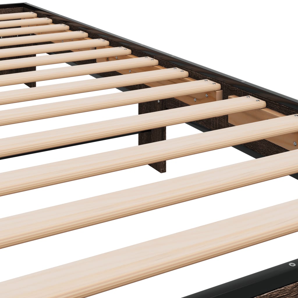 Compact Brown Oak Bed Frame - Small Single 75x190 cm (Mattress Not Incl.)