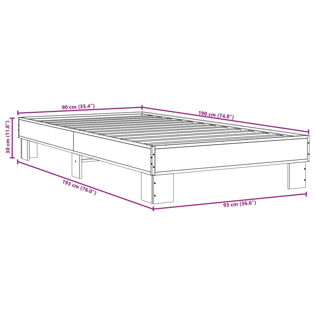 Sonoma Oak Single Bed Frame 90x190 cm - No Mattress Included