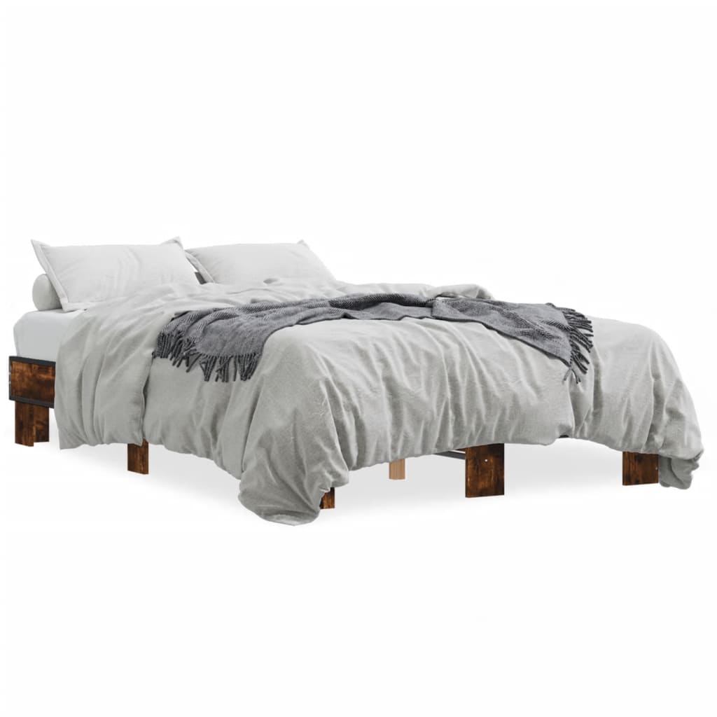 Smoked Oak Double Bed Frame 135x190 cm - No Mattress Included