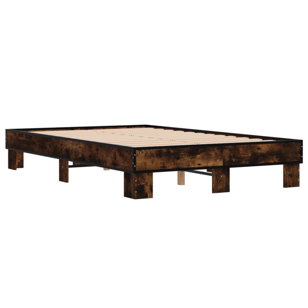 Smoked Oak Double Bed Frame 135x190 cm - No Mattress Included