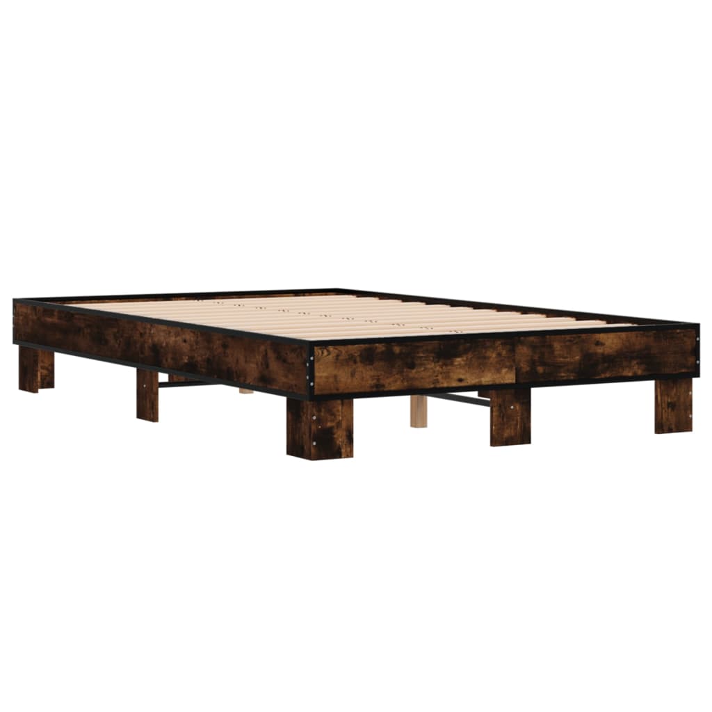 Smoked Oak Double Bed Frame 135x190 cm - No Mattress Included