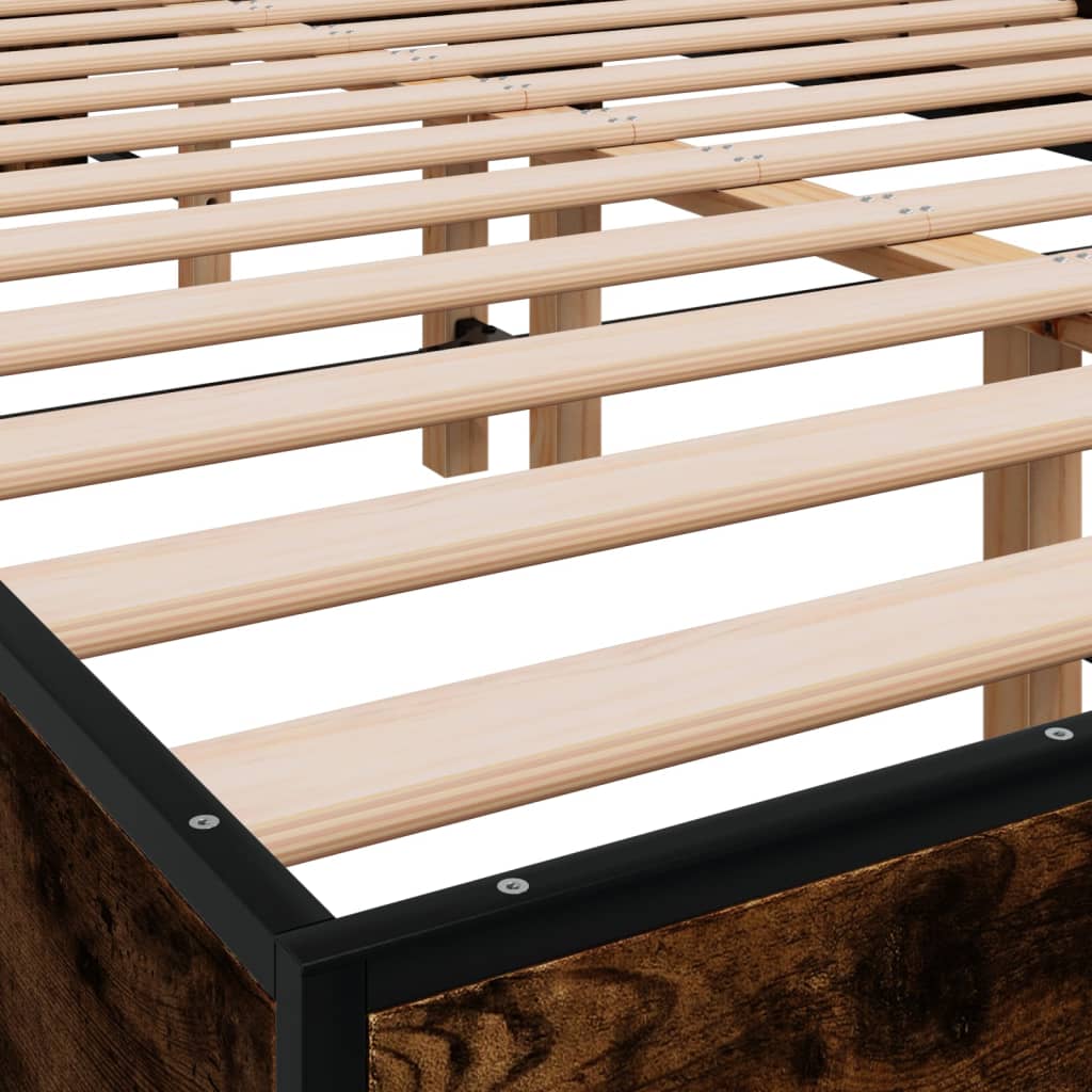 Smoked Oak Double Bed Frame 135x190 cm - No Mattress Included