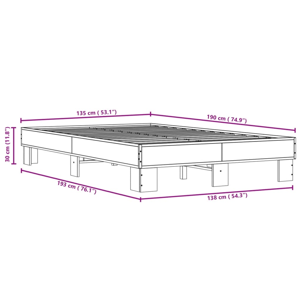 Smoked Oak Double Bed Frame 135x190 cm - No Mattress Included