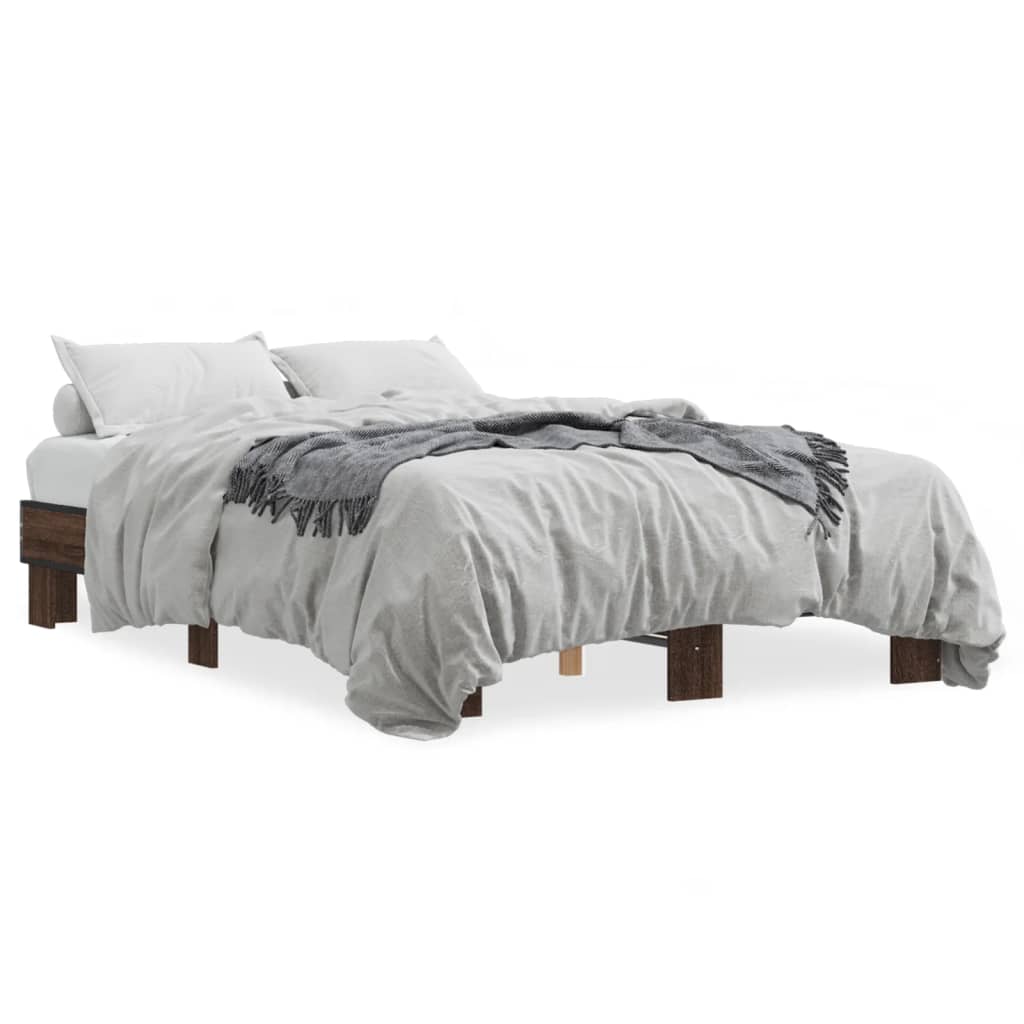 Brown Oak Double Bed Frame 135x190 cm - No Mattress Included
