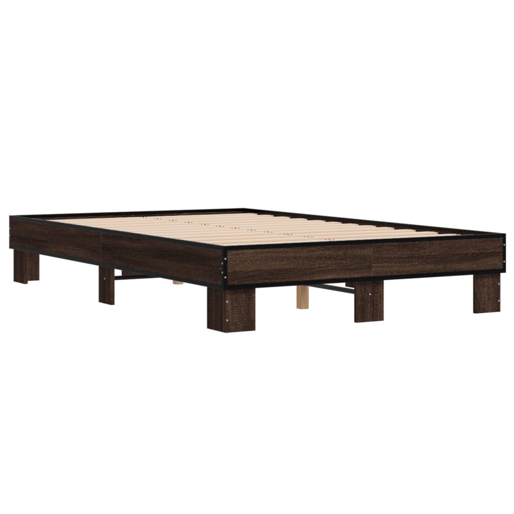 Brown Oak Double Bed Frame 135x190 cm - No Mattress Included