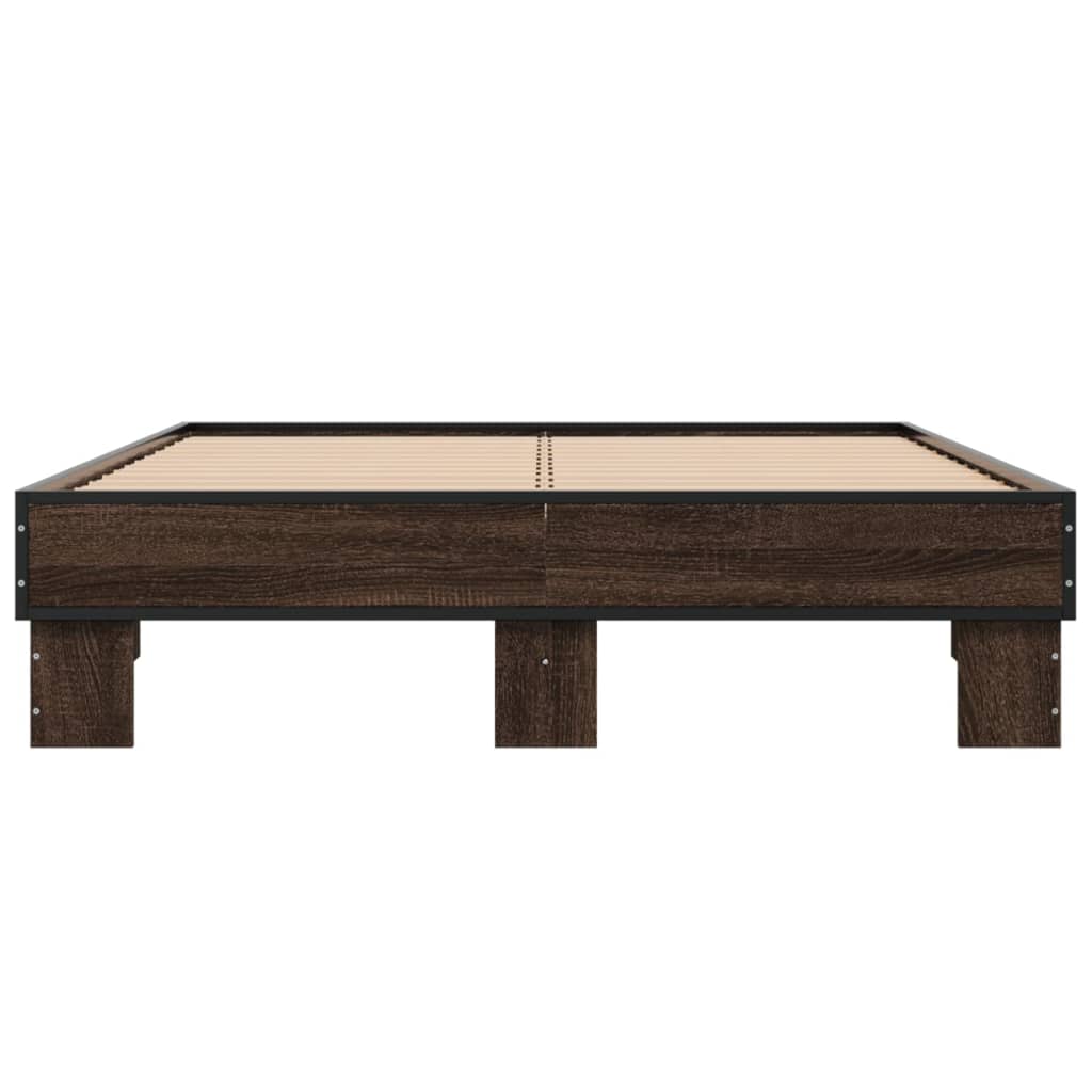 Brown Oak Double Bed Frame 135x190 cm - No Mattress Included