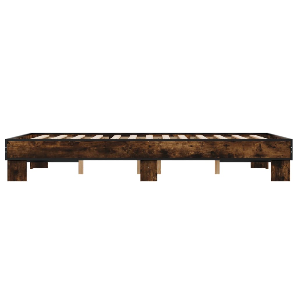 Brown Oak Double Bed Frame 135x190 cm - No Mattress Included