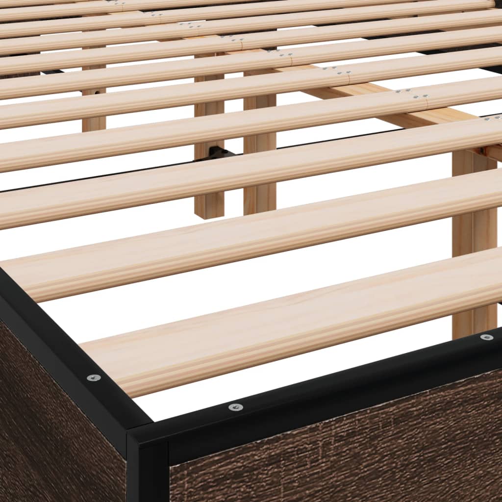 Brown Oak Double Bed Frame 135x190 cm - No Mattress Included