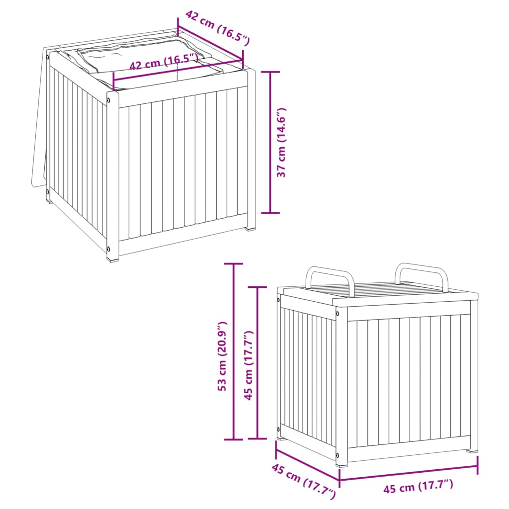 Acacia & Steel Outdoor Cushion Box 45x45x45/53 cm