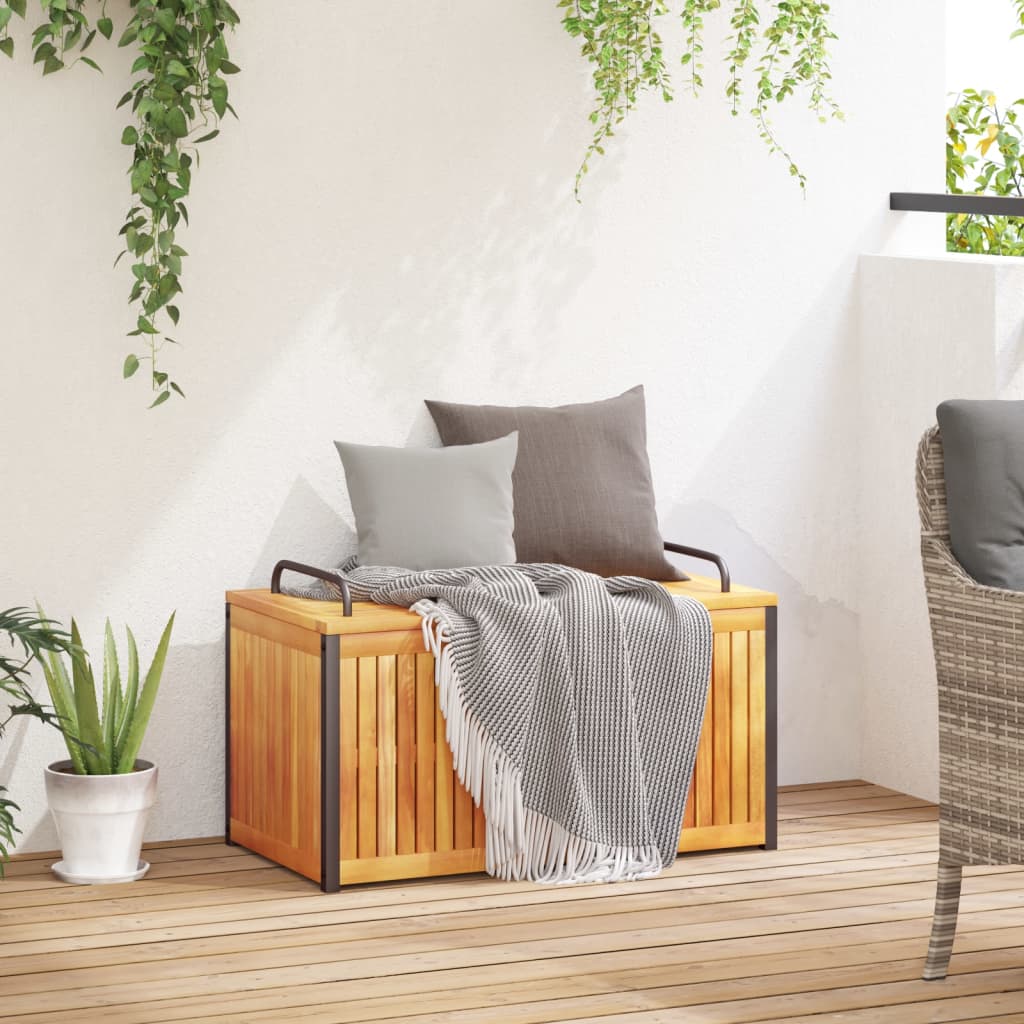 Acacia Wood & Steel Outdoor Cushion Box 85x45x45cm