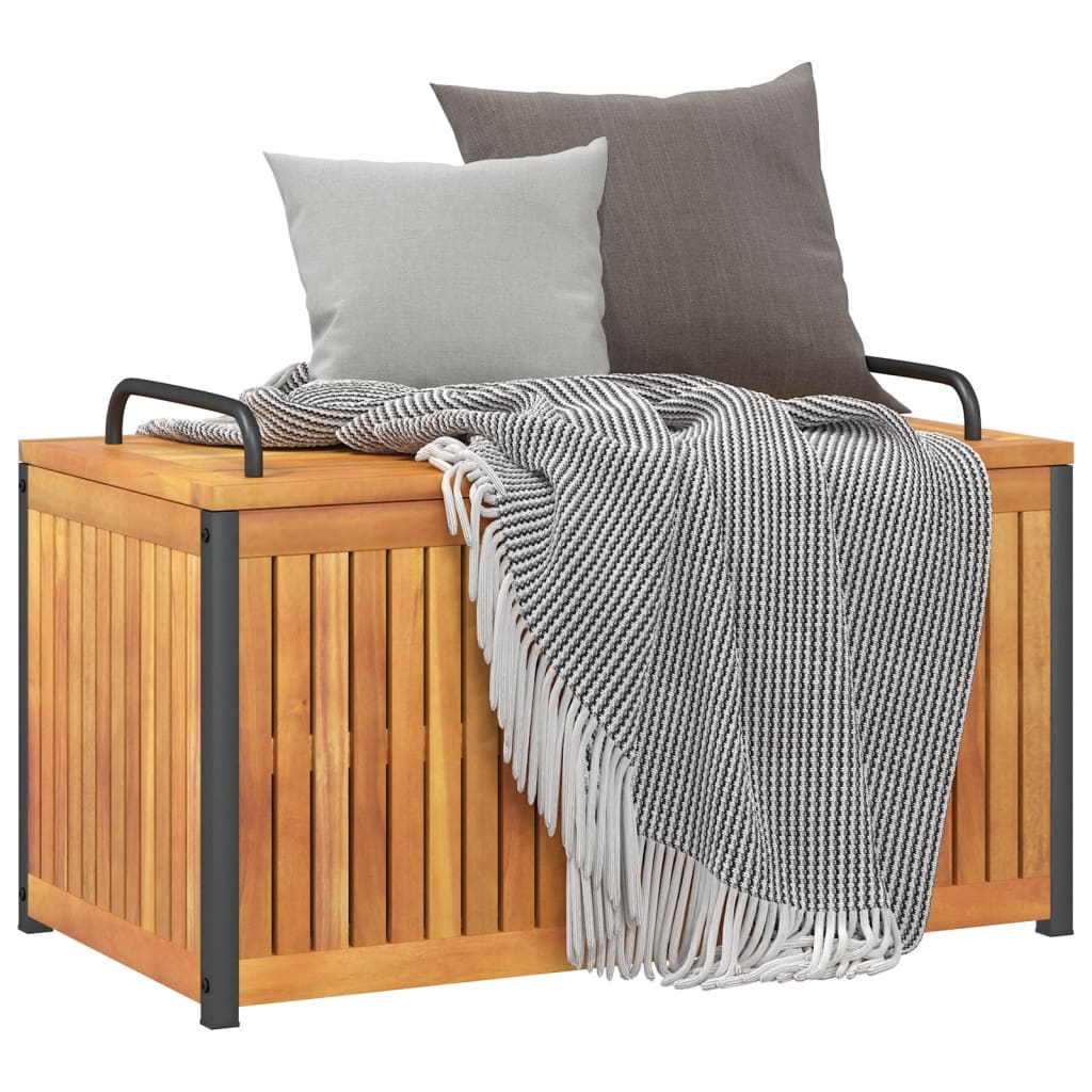 Acacia Wood & Steel Outdoor Cushion Box 85x45x45cm