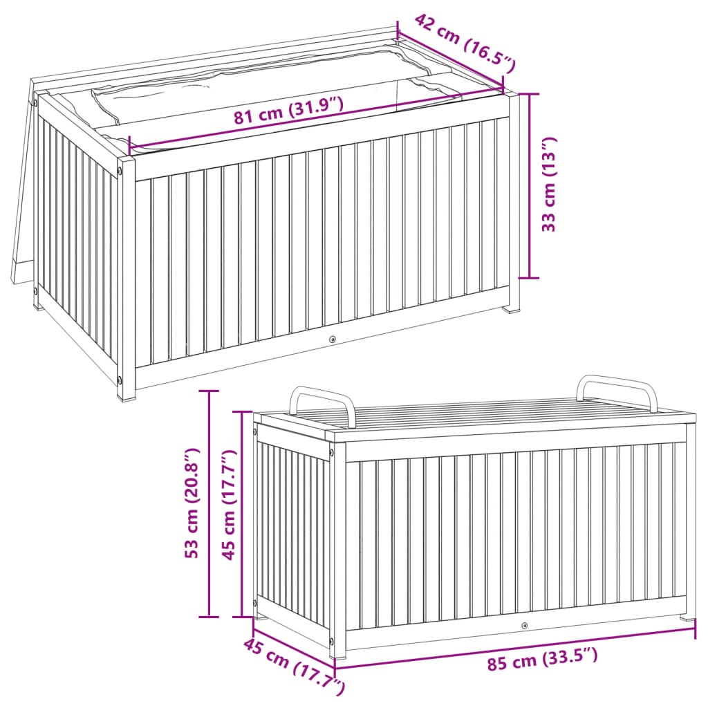 Acacia Wood & Steel Outdoor Cushion Box 85x45x45cm
